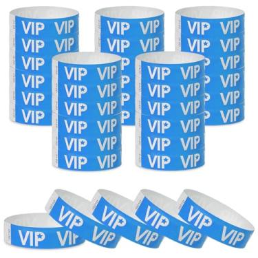 Imagem de 500 pulseiras de papel VIP para eventos à prova d'água, pulseiras leves de identificação de festivais, pulseiras adesivas neon para eventos para festas (azul)