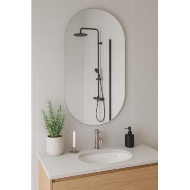 Imagem de Espelho Oval Decorativo Vidro Lapidado Para Banheiro Sala Quarto (50X40)