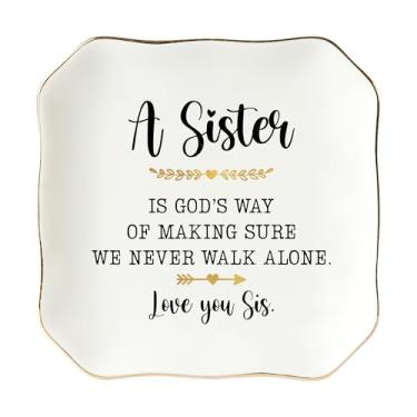 Imagem de HEXMOZ Presentes de irmã para mulheres - aniversário, ideias de Natal para irmãs mais velhas, irmãs mais velhas, irmãzinha, cunhada - We Never Walk Alone 11 x 12 cm, bandeja de cerâmica para pratos