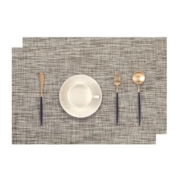 Imagem de DVLOL Jogo americano de cappuccino conjunto de 2 - tapetes antiderrapantes resistentes ao calor para mesa de jantar, tapetes de mesa de vinil PVC duráveis laváveis (cappuccino, 2)