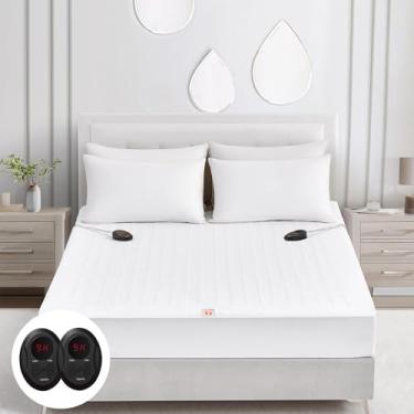 Imagem de Bwarm Colchão aquecido elétrico tamanho Queen, 152 cm x 203 cm, aquecedor de cama, 9 configurações de calor, 1 a 12 horas de desligamento automático, bolso profundo, aquecimento rápido, lavável na