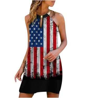 Imagem de Vestido feminino verão casual moda metal pendurado pescoço estampado s