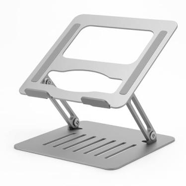 Imagem de Suporte para Notebook em Alumínio, Ajustável e Dobrável, Ergonômico com Base Ventilada, Antiderrapante, 250x188x150mm, Compatível com Laptops até 17 Polegadas