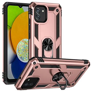 Imagem de SORAKA Capa para Samsung Galaxy A03 com suporte de anel invisível e placa de metal para suporte magnético de carro, capa rígida de policarbonato macio TPU (poliuretano termoplástico) macio de grau