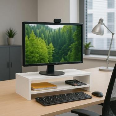 Imagem de Suporte Duplo Base para Monitor Mdf Ergonômico Mesinha Home Office Mesa Gamer Suporte Apoio P/ Tv Notebook MDF Escritório Base (Branco)