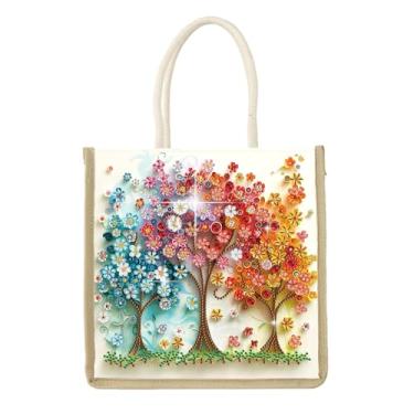 Imagem de antor Kit de sacola de pintura de diamante DIY para adultos, design de árvores coloridas, bolsa de mão de arte de diamante, bolsa de armazenamento de artesanato, bolsa de pintura de diamante de arte