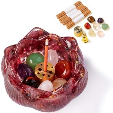 Imagem de Queimador de incenso de resina cristal flor de lótus suporte para inserção de incenso coletor de cinzas removível para sala de meditação e decoração de casa (quartzo morango, 8 cm)