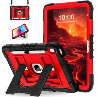 Imagem de WESOROL Capa para iPad A16 11ª geração 11 polegadas (2025) iPad 10.9 polegadas (2022), capa infantil i Pad A16 de grau militar à prova de choque com alça de ombro, preta e vermelha