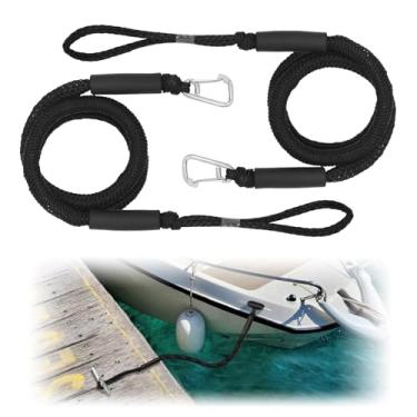 Imagem de SNOMEL 2 peças de 1,8 m para barco com clipe e laço de aço inoxidável, linha de âncora elástica ajustável, corda de amarração de barco resistente para caiaque PWC Jet Ski Pontoon Wave Runner (preto)