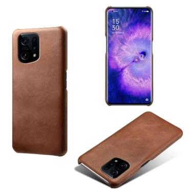 Imagem de Capa para OPPO Find X5,Proteção contra quedas,Casca de volta de cor sólida simples,Design de couro de imitação de plástico-Brown