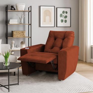 Imagem de Poltrona Do Papai Reclinável Suede Porta Copo Perola - Silverio Decor,