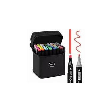 Imagem de Conjunto de Canetas Marcadoras de Cabeça Dupla, 48 Cores, Ponta Fina 1mm e Larga 6mm, para Arte e Desenho