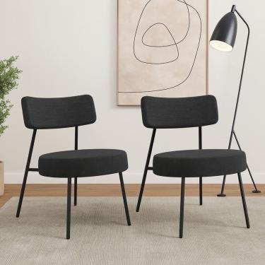 Imagem de Kit 02 Poltronas Decorativas Sala de Estar Kobe Estofada com Encosto Linho Grafite - Desk Design