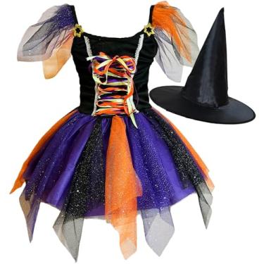Imagem de Fantasia Infantil Bruxa Bruxinha Colorida Criança Halloween Balé Vestido Roupa Luxo Menina (Colorida, M (veste 5 a 6 anos))