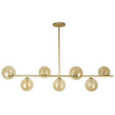 Imagem de Luminária Pendente Dourado Linear Moderna 7 Globos Âmbar 105cm Ajustável Moderno Decoração Lustre
