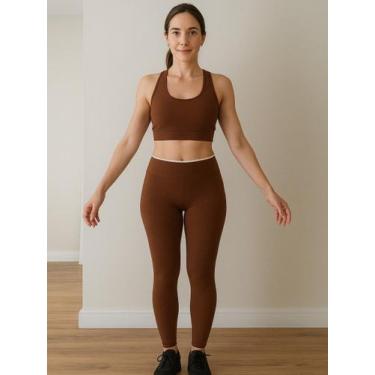 Imagem de Conjunto Fitness Feminino Top + Legging Marrom Tamanho Único - 4EVER, 