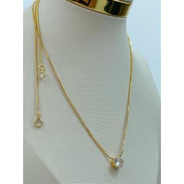 Imagem de Colar Ponto de Luz Gravatinha com Zircônia Cristal - Banho de Ouro 2 M