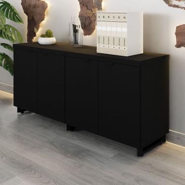 Imagem de Armário Baixo para Escritório 158cm Duplo com 4 Portas Puxadores Metálicos Corporate Preto