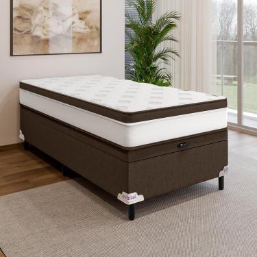 Imagem de Cama Box Solteiro Portobel Noah 65x88x188cm Colchão Ortopédico Molas Ensacadas Box Baú Antiácaro 