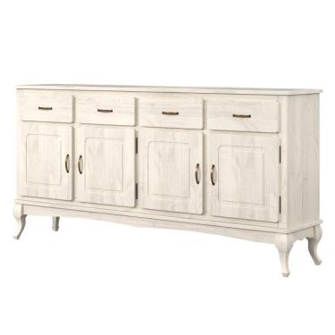 Imagem de Balcão Buffet em Madeira Maciça com 4 Portas e 4 Gavetas Branco Envelhecido