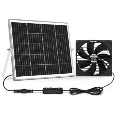 Imagem de pqins Ventilador solar grande de 16,5 cm, à prova d'água, 20W alimentado por energia solar, exaustor e ventilador de admissão para galinheiro e estufa, 3800 RPM, cabo de 5 m, para ventilação de galpão