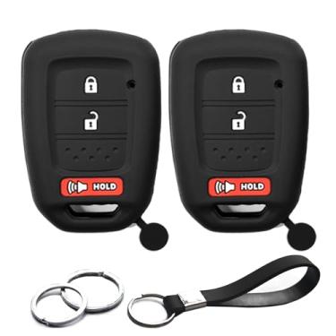 Imagem de INFIPAR 2 peças compatíveis com Honda Remote Head 3 botões preto silicone FOB capa protetora de chave sem chave suporte remoto para 2019 2018 2016 2015 2014 2013 Honda Fit Crosstour CR-V HR-V