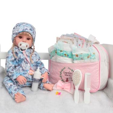 Imagem de Boneca Reborn Bebê Realista Loira Com Bolsa Pijama Unicórnio