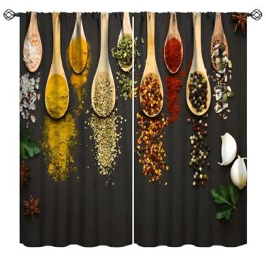Imagem de Nsbul Cortinas de especiarias de cozinha, design de tempero colorido, estilo vintage, cortinas de janela para quarto, sala de estar, sala de jantar, 107 cm L x 114 cm C (sem apagão)