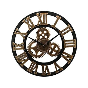 Imagem de AKALNNB Relógio de parede rústico de tamanho grande de 40,6 cm com engrenagem, relógio vintage decorativo com algarismos romanos (tamanho D único) (tamanho D único)
