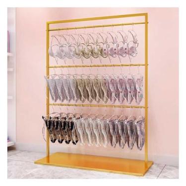 Imagem de Loja de roupas íntimas, loja de varejo shorts sutiã suporte de exibição com prateleiras de 3 camadas organizador de cabide de roupas de chão para exibição de shopping boutique (cor: ouro, tamanho: 120