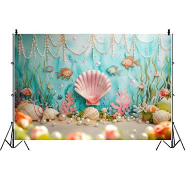 Imagem de Yeele Pano de fundo com tema submarino de 3 x 2 m para fotografia, conchas cor-de-rosa, peixes corais, pérolas, conto de fadas, fundo sob o oceano, para chá de bebê, meninas, 1º 2º aniversário