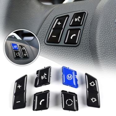 Imagem de FINMOKAL Conjunto de 6 peças para volante de carro, botão M, acabamento compatível com BMW Série 1 X1 3 E90 E92 E93 M3/ E81 E82 E87 E88 / E84 (preto e azul)
