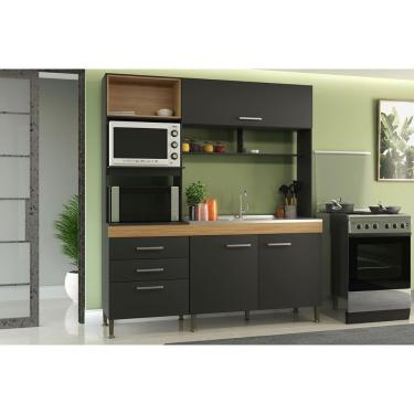 Imagem de Cozinha Compacta Isis C- 3 Portas E 3 Gavetas Preto-mel - Movelbento