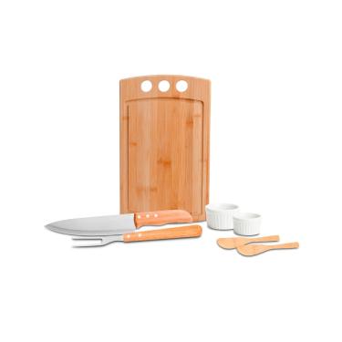 Imagem de Conjunto Para Churrasco - Petisco Em Bambu - Porcelana - 7 Peças