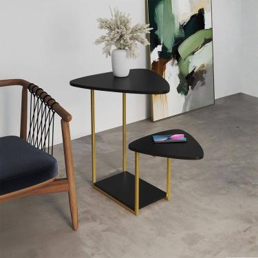 Imagem de Mesa Auxiliar Ferro Dourado Tampo Esfiha Preto Cibele