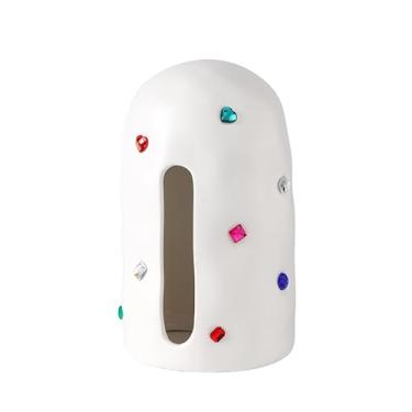 Imagem de Caixa de lenços Tissue Box Ceramic Side Opening Gemstone Home Living Room Office Desktop Organizer(Branco)