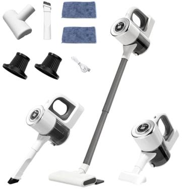 Imagem de Aspirador de pó portátil sem fio portátil, aspirador sem fio com display LED para carpete, tábua de madeira, azulejo, pêlos de animais, sofá, forte capacidade de sucção de 18KPA