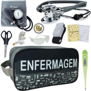 Imagem de Kit Enfermagem Aparelho de Pressão Estetoscópio Estágio Incoterm, Cinz