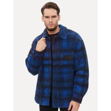 Imagem de Jaqueta Calvin Klein Jeans Sherpa Overshirt Xadrez Azul Escuro-Masculino