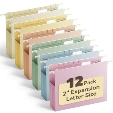 Imagem de ANSOOK Pastas de arquivo de plástico para pendurar, tamanho carta, pacote com 12 pastas expansíveis reforçadas, capacidade extra, expansão resistente de 5 cm, organizador de pastas suspensas para