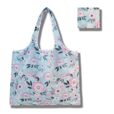 Imagem de Sacolas de compras reutilizáveis para mulheres, sacolas de compras de poliéster dobráveis extra grandes, resistentes e laváveis na máquina, reutilizáveis para armazenamento de viagem, uso diário