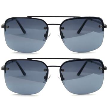 Imagem de Óculos de sol aviador clássicos para homens e mulheres, óculos de sol quadrados modernos masculinos e femininos óculos de sol de metal durável, Pacote com 2, preto, Medium
