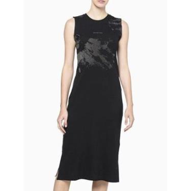 Imagem de Vestido Calvin Klein Fenda Caviar Foil Lua Preto - CF3OC30VM412-0987-Feminino