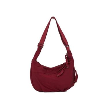 Imagem de Bolsa transversal para mulheres, bolsa de ombro crescente de nylon Hobo, bolsa casual, bolsa de bolinhos, Vermelho, Bolsa de ombro crescente de nylon para mulheres