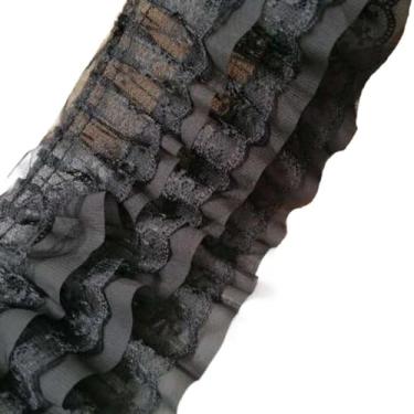 Imagem de Fita de acabamento de tecido de renda de tule de 0,9 m, acabamento de renda plissada de camada dupla, aplique de jacquard de chiffon para fronha de artesanato de costura DIY