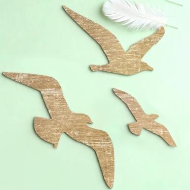 Imagem de 3 peças de arte de parede de gaivota - esculturas costeiras náuticas adesivas, decoração de casa de praia vintage para banheiro/casa