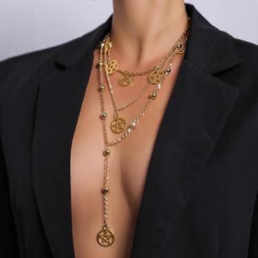 Imagem de Colar sexy em camadas com pentagrama banhado a ouro para mulher, estilo gótico, cintilante, colar empilhado, joia de festa exclusiva, presente para ela