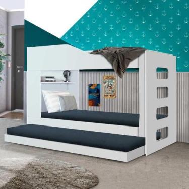 Imagem de Treliche Beliche Com Cama Auxiliar 2 Em 1 Com Prateleira Branco - Repl