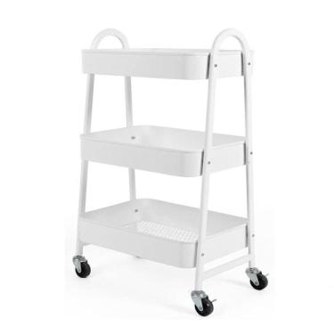 Imagem de Carrinho Multiuso Organizador 3 Prateleiras – Aço Profissional Com Rodinhas Que Giram 360° Branco