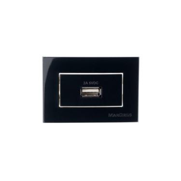 Imagem de Placa Para Móveis 65x45 Com Tomada Carregador Usb-a Margirius Sleek 2a 10w Preto Ebony